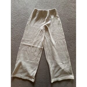 ZARA Ribbed Wide Leg Cropped Pants Cream Beige Women's Size S